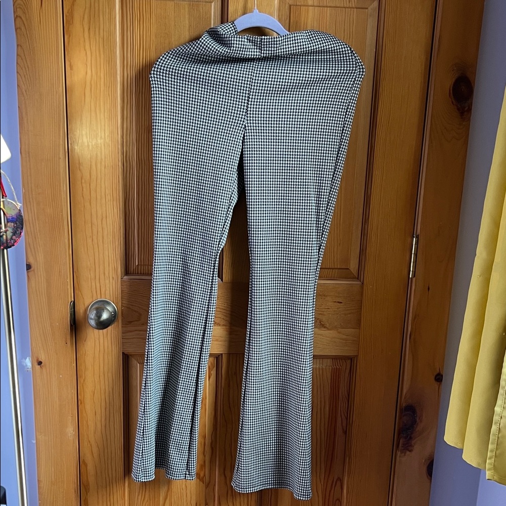 Black and White Checkered Boot Cut Pants